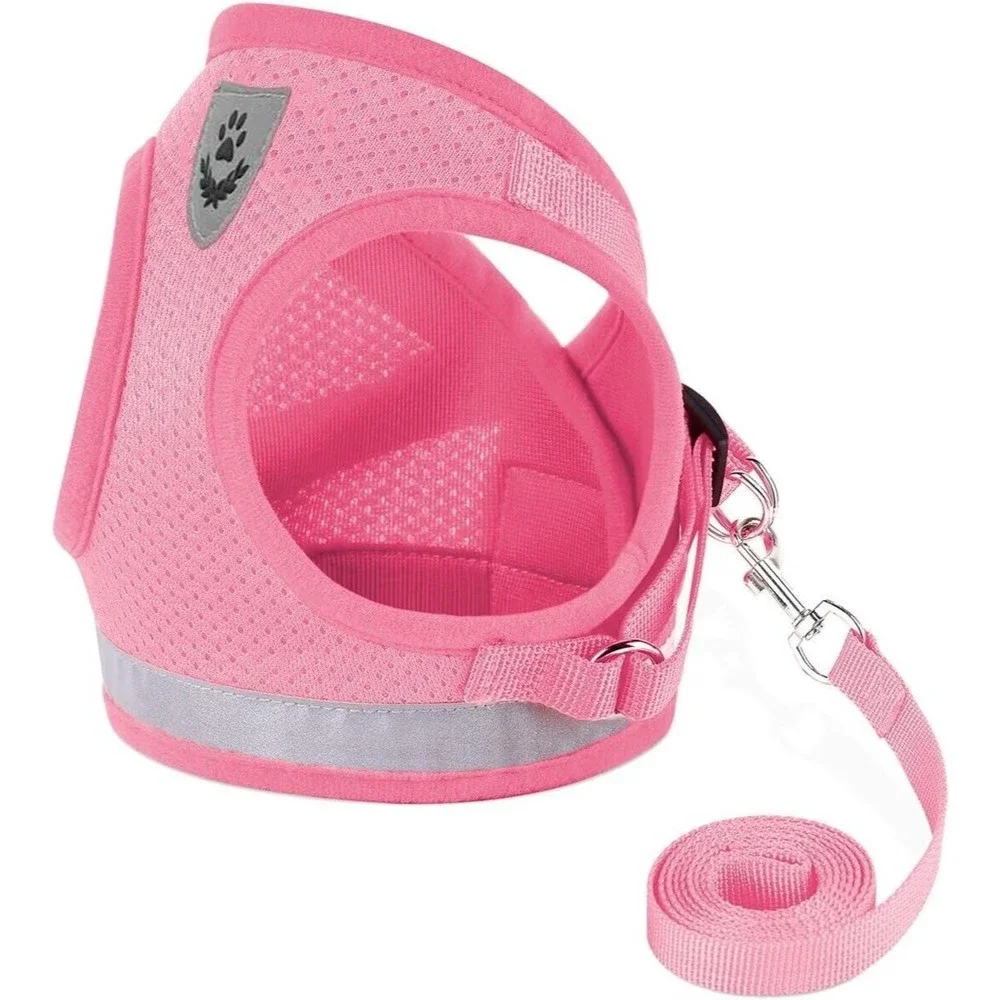 Cat Harnesses and Puppy Harness with Leashes Set, Size XXS on Pink.
